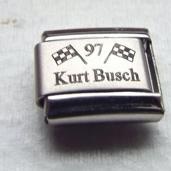 Kurt Busch 97 nascar flags laser 9mm stainless steel italian charm bracelet link - Picture 1 of 2